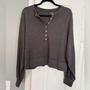 Aerie Gray Long Sleeve Henley Top – Relaxed Fit, Super Soft